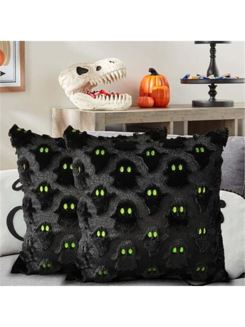 2 Pcs Halloween Pillow Covers 18x18 in, Ghost Plush Embroidered Pillowcase